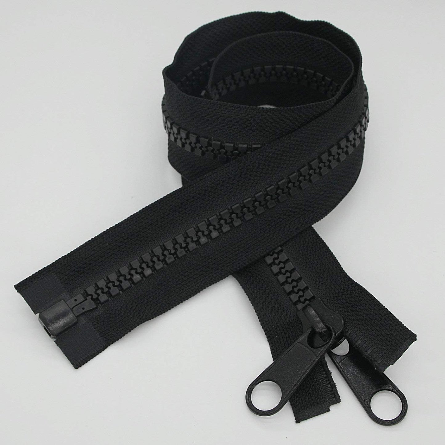 Leekayer 2PCS #10 60 Inch Heavy Duty Zippers for Sewing Separating Large Plastic Zippers Black Tape with Double Pull Tab Slider, Sleeping Bag, Boat, Canvas, Cover, Trampoline, Dog Bed,Tent (60" 2pcs)