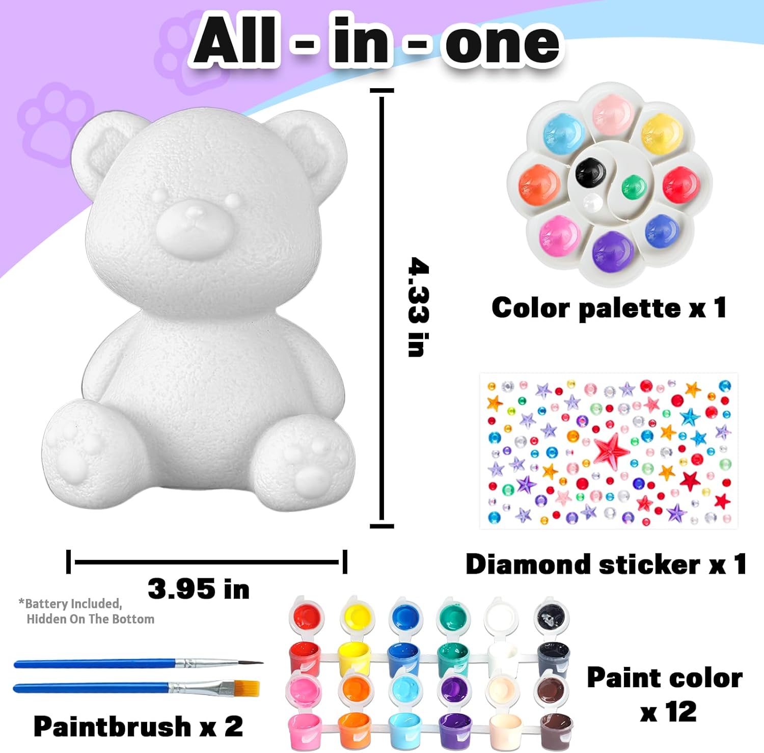 FUNZBO Paint Your Own Bear Lamp Kit - Halloweens Arts and Crafts Supplies Painting Kits for Kids Teens, DIY Night Light Toy for Toddlers Girls Boys Ages 3 4 5 6 7 8 9 10 11 12 13 + Birthday Gifts