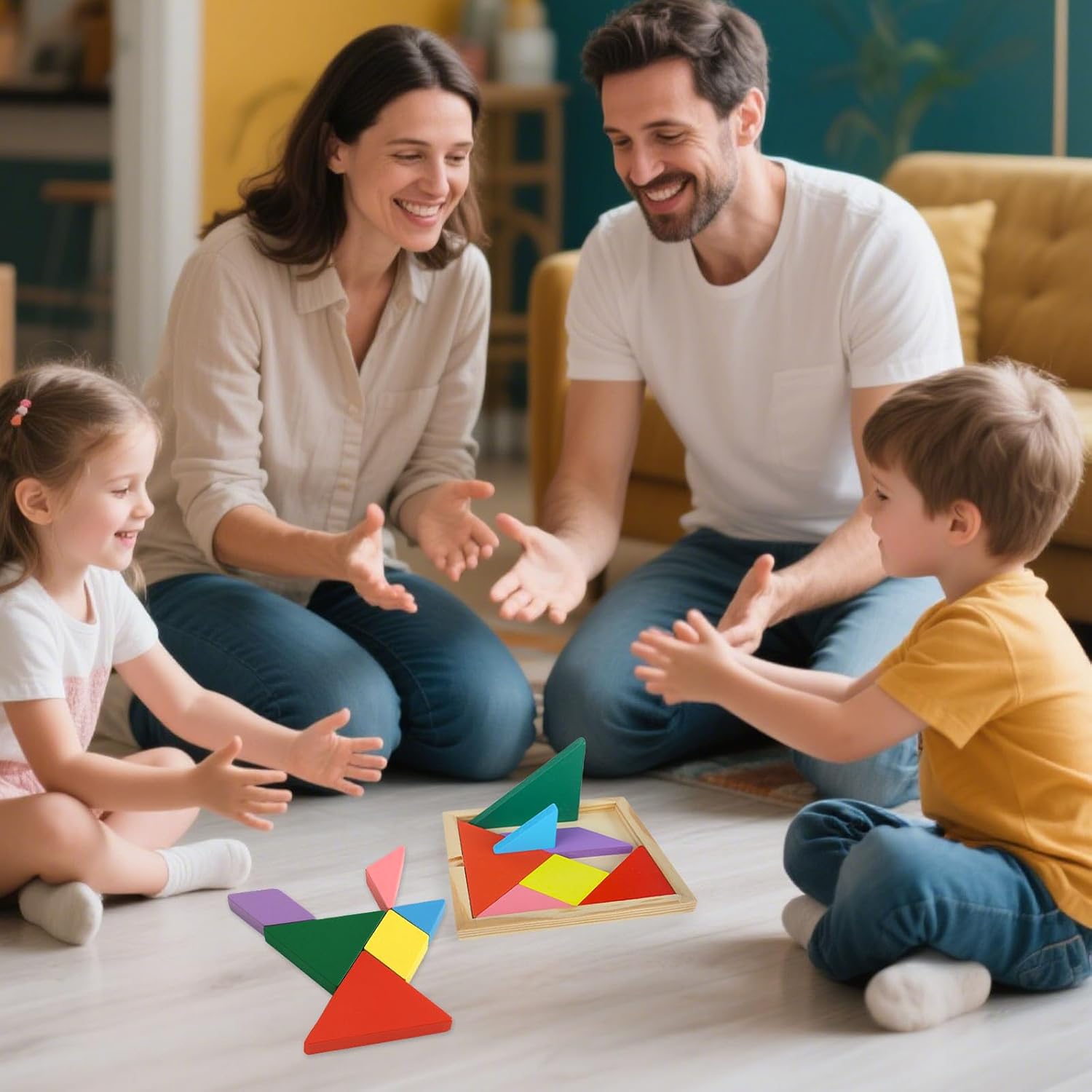 3 otters Wooden Tangram Puzzles for Kids, Educational Shape Puzzle Toys, STEM Montessori Brain Logic Blocks, 4 Pack