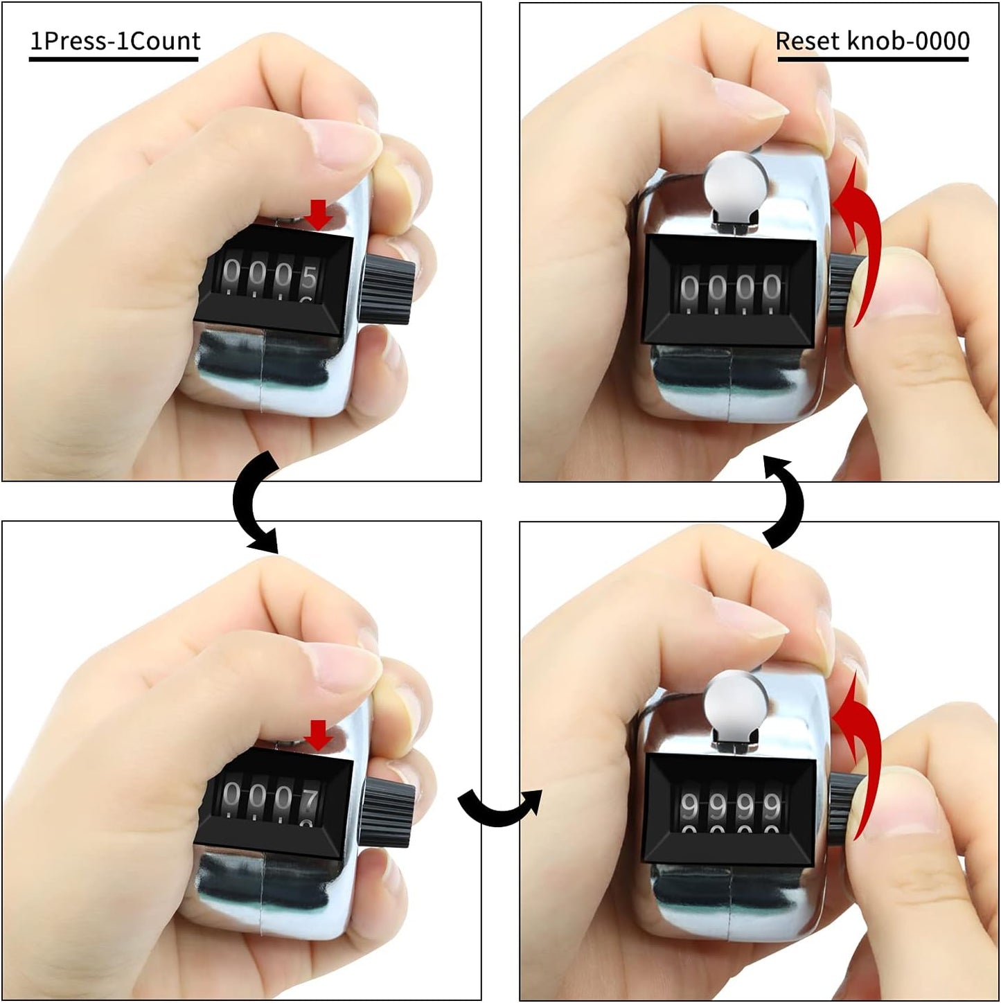 12 Pcs Hand Tally Counter 4-Digit Lap Counter Clicker, Manual Mechanical Handheld Pitch Click Counter with Finger Ring for School Golf & Knitting Row Croche