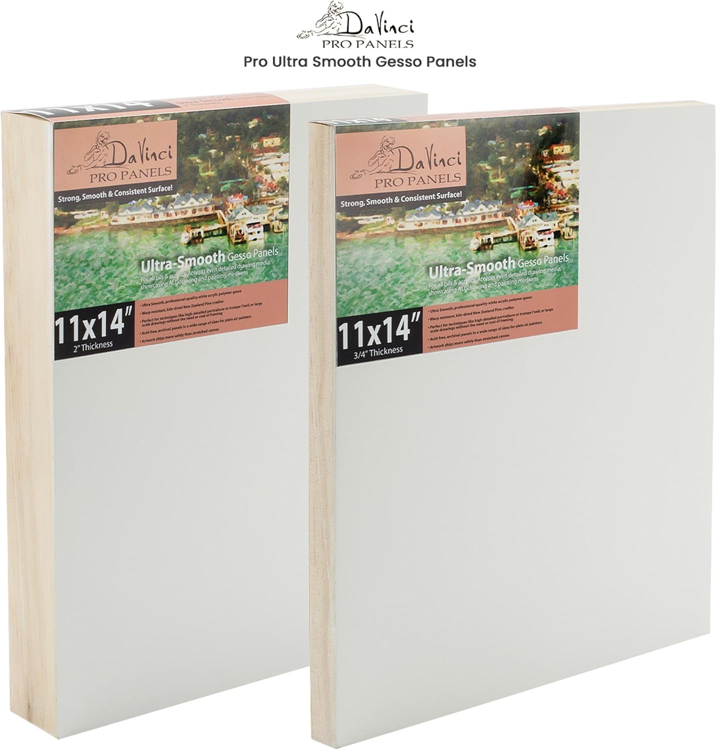 Da Vinci Pro Ultra Smooth Wood Canvas Gesso Board - 3/4" Deep, 12x24 Single White Acrylic Polymer Gesso Panels for Painting Fine Portraits and Ultra Fine Detail Illustrations and Artwork