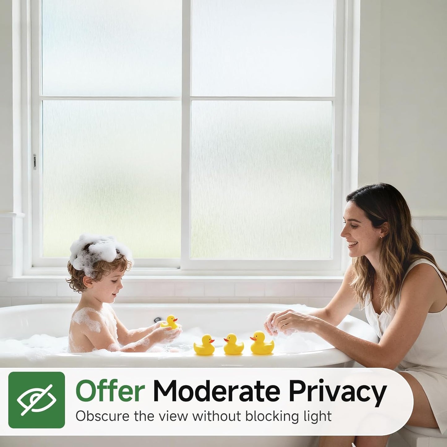 Borsky Frosted Glass Window Film - Static Cling, 96% UV Blocking Non-Adhesive Privacy Window Film, Removable Window Cling with Day & Night Privacy for Bathroom Home Office, 17.5 x 393.7 Inches, Pure