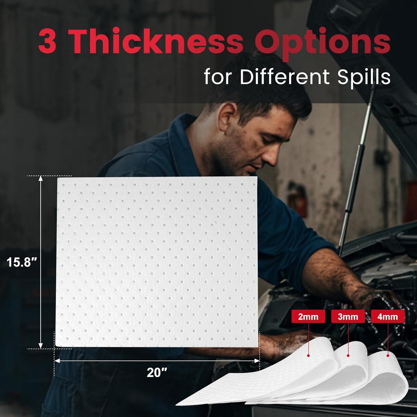 Oil Absorbent Pads | 16"x20" Oil-Only Spill Mat 100-Pack | Industrial Spill Control for Oil & Fuel(32 Gal/Box) | Repels Water Absorbing Sheets
