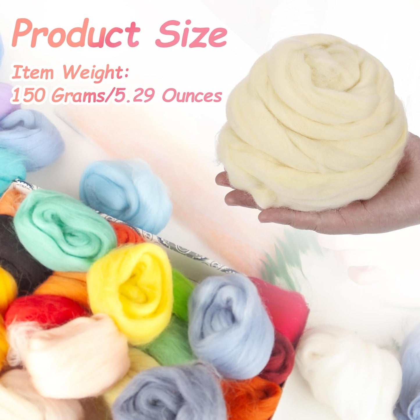 PATIKIL Wool Roving Yarn, 150G/5.3OZ Soft Felting Wool Pure Chunky Roving Yarn Bulk for Needle Felting Knitting Blanket Spinning Weaving DIY Craft, Beige