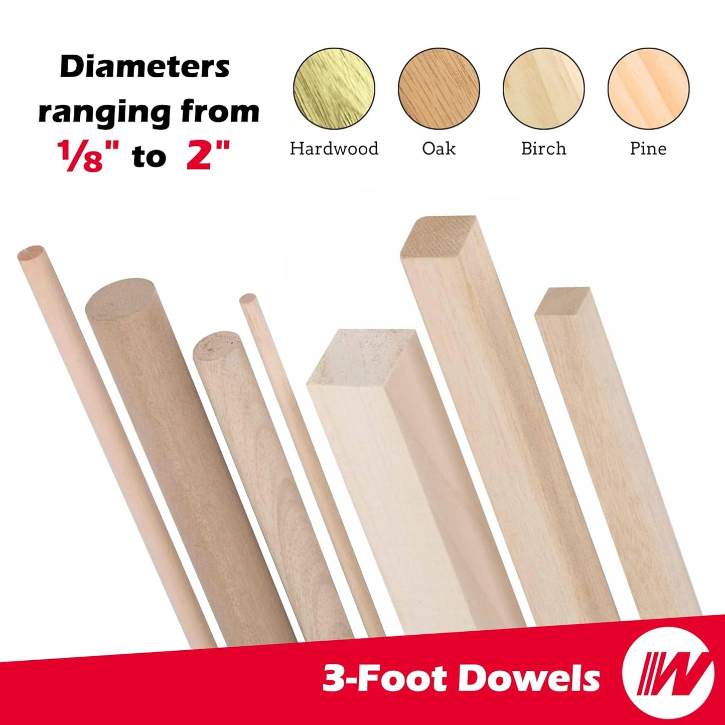 Birch Round Dowels (1/8" x 36", Pack of 25) | Variety of Diameters & Wood Species | Unfinished Wooden Dowel Rods for Crafts & DIY Home Projects | Curtain Rod, Macrame Supplies, Cake Pops, Flagpole