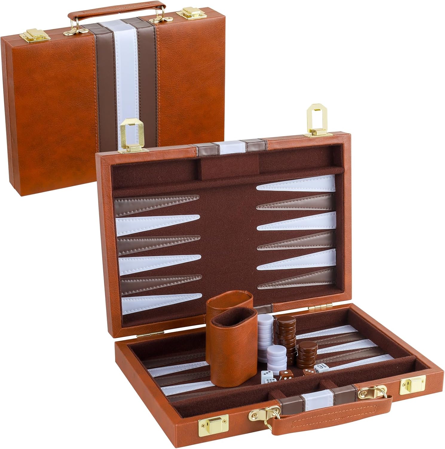 Backgammon Set 2 Players Classic Backgammon Sets for Adults Board Game with PU Leather Case Portable and Travel Backgammon Set (Brown, 11inch)