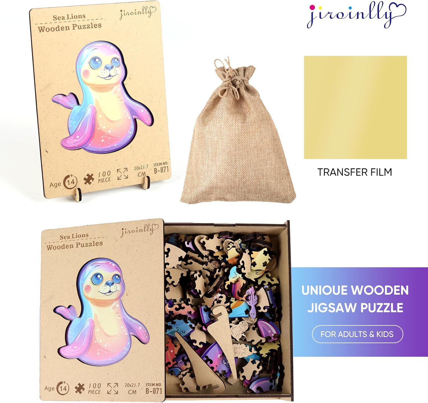 Wooden Puzzles for Adult and Kids, 100 Pieces Ocean Puzzle, Unique Shaped Sea Lions Wooden Preschool Puzzle, Toddler Wooden Puzzle Toy Gift for Family and Friends, Suitable for Family Games