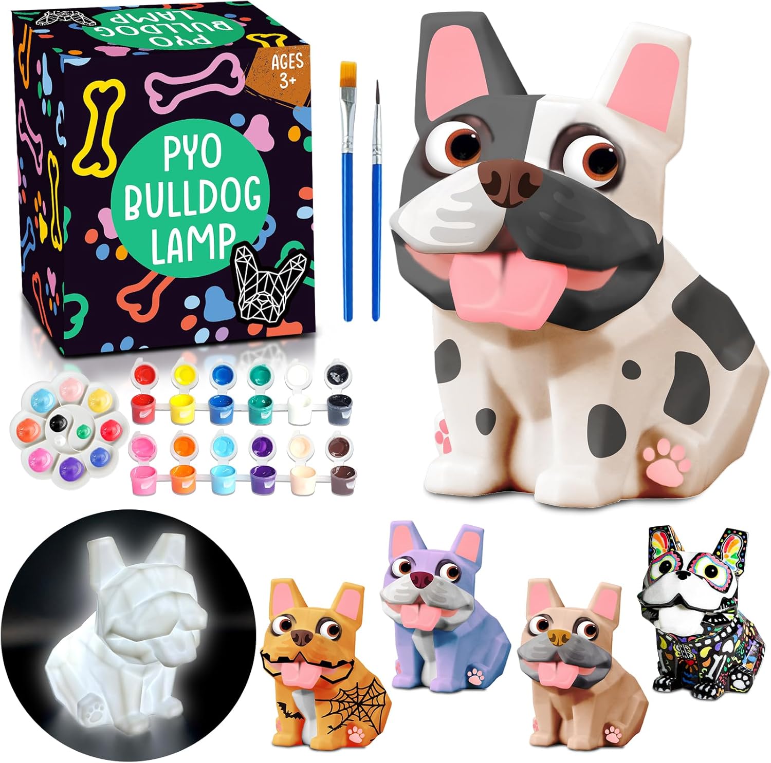 FUNZBO Paint Your Own Dog French Bulldog Lamp Kit - Halloweens Arts and Crafts Supplies Painting Kits for Kids Teens, DIY Night Light Dog Toy for Toddler Girl Boy 3 4 5 6 7 8 9 10 11 12 Birthday Gift