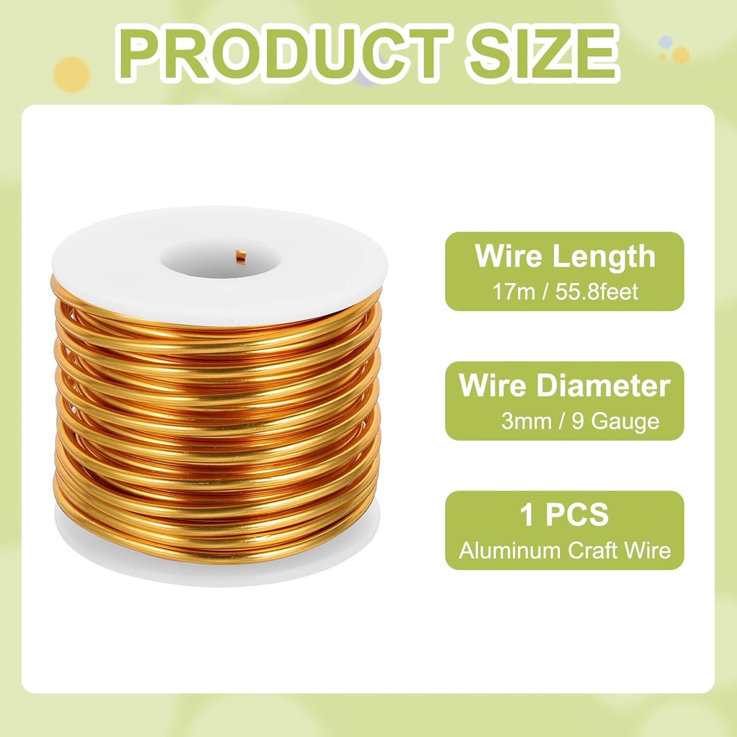 MECCANIXITY 9 Gauge Anodized Aluminum Craft Wire Bendable Bonsai Training Wire 56 Feet 3mm for Sculpting Crafts Wreath Floral Beading Jewelry Making, Yellow