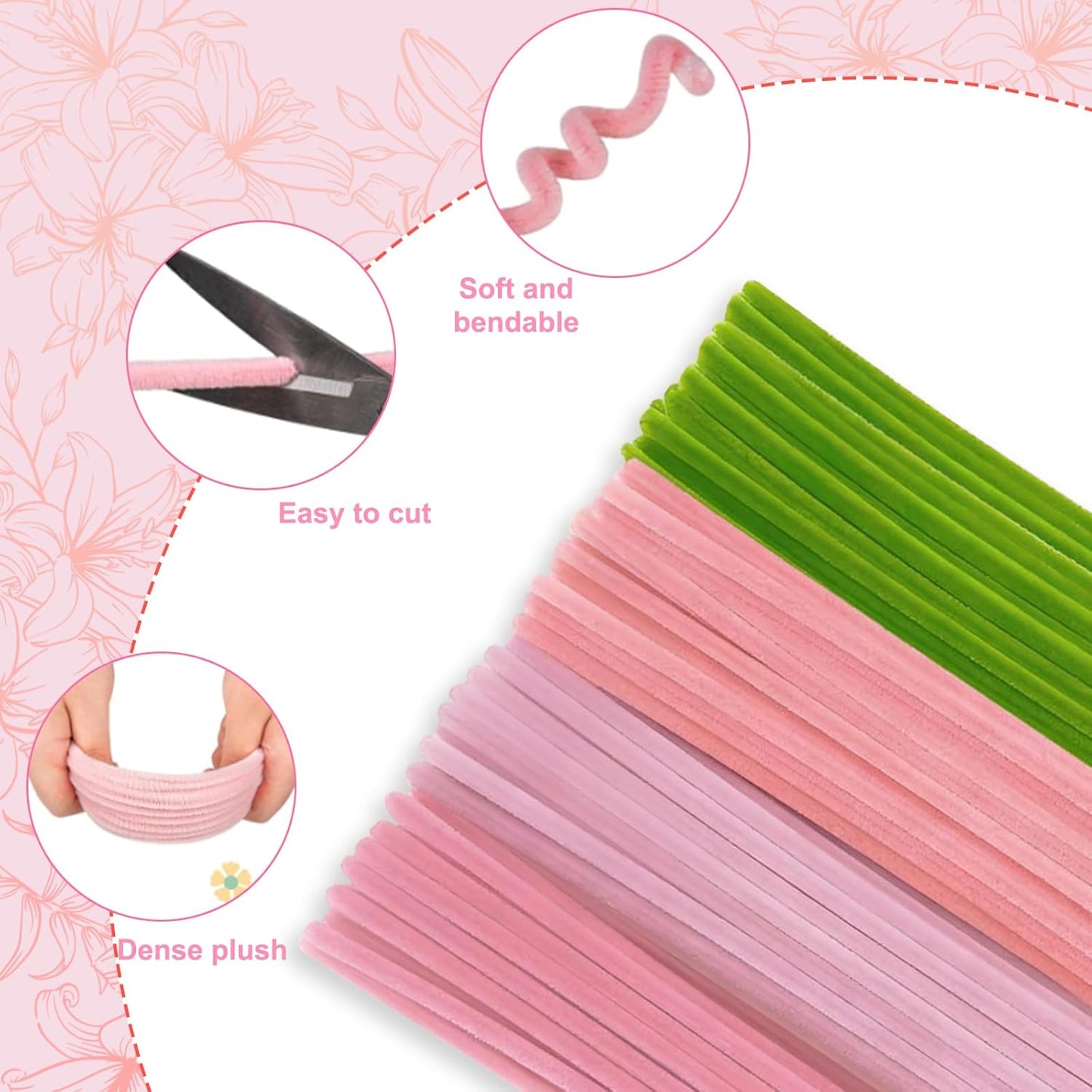 OFFAXE 400Pcs Pipe Cleaners Craft, Pipe Cleaner Bulk Flower Kit, 4 Assorted Colors Chenille Stems Flower Making Kit with Floral Wires, Gardening Tape, Stamen, Ribbon for DIY Art and Craft Supplies