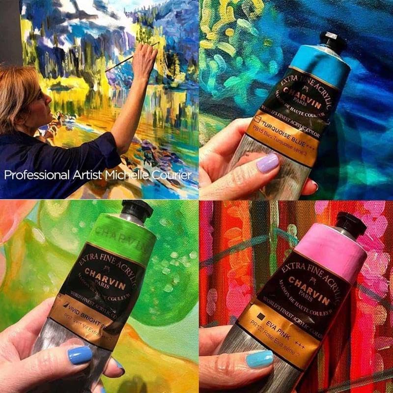 Charvin Extra Fine Professional Acrylic Paint - Chromium Oxyde Green, 150ml Tube, Triple-Milled, Lightfast Pigments, Open Stock Artist Acrylic Paints in Nature-Inspired Hues