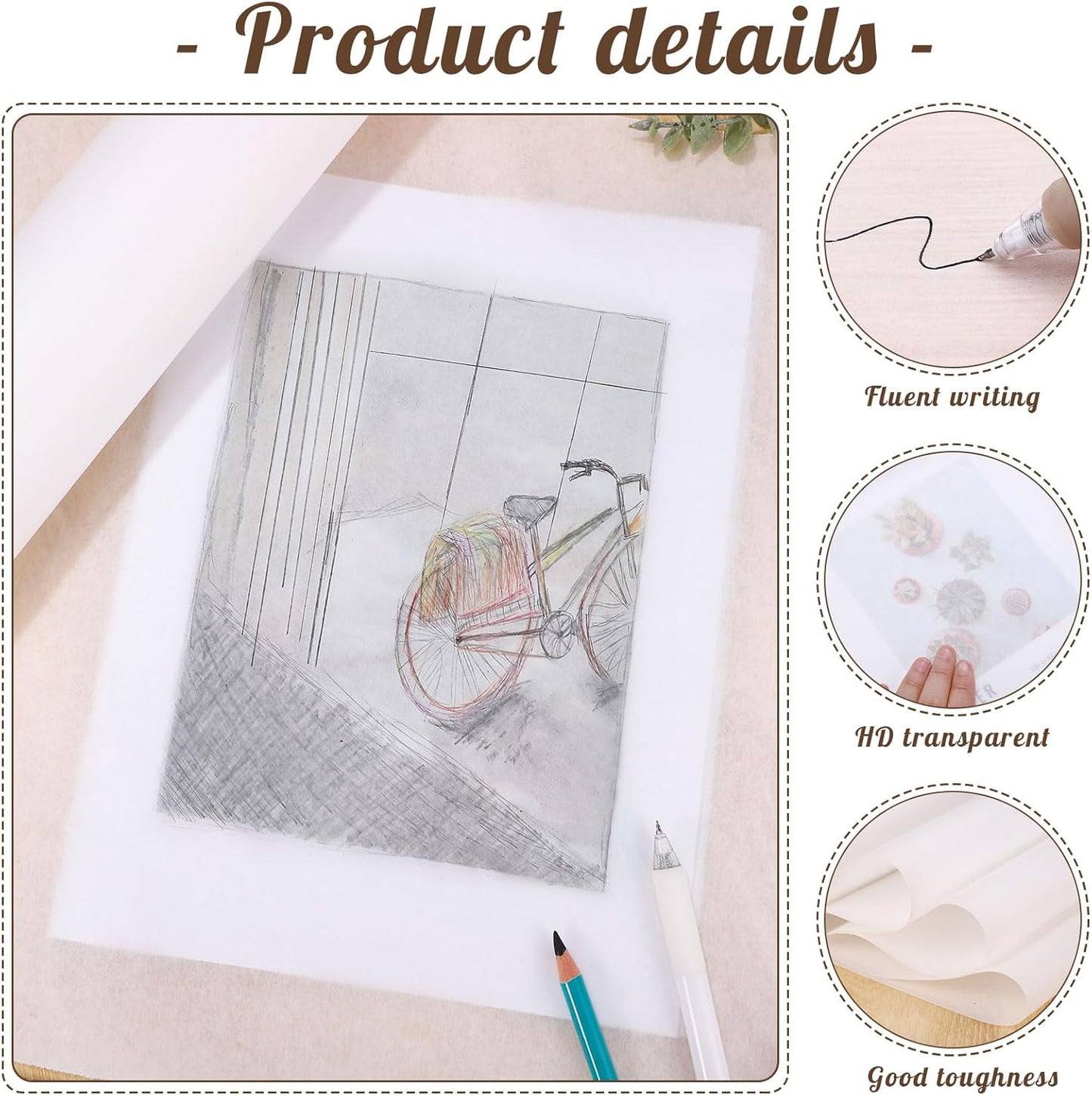 Tracing Paper Roll 24in x 50yd, White Trace Paper Pattern Paper Translucent Tracing Paper for Sewing, Drawing, Sketching, Gift Wrapping