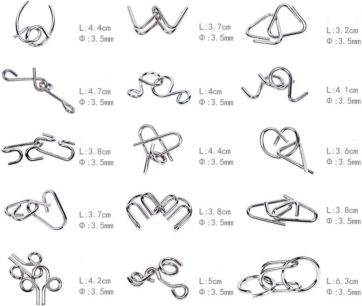 Ahyuan 15 Pieces IQ Test Mind Game Toys IQ Toys Brain Teaser Metal Wire Puzzles Magic Trick Toy Metal IQ Puzzle for Kids and Adults
