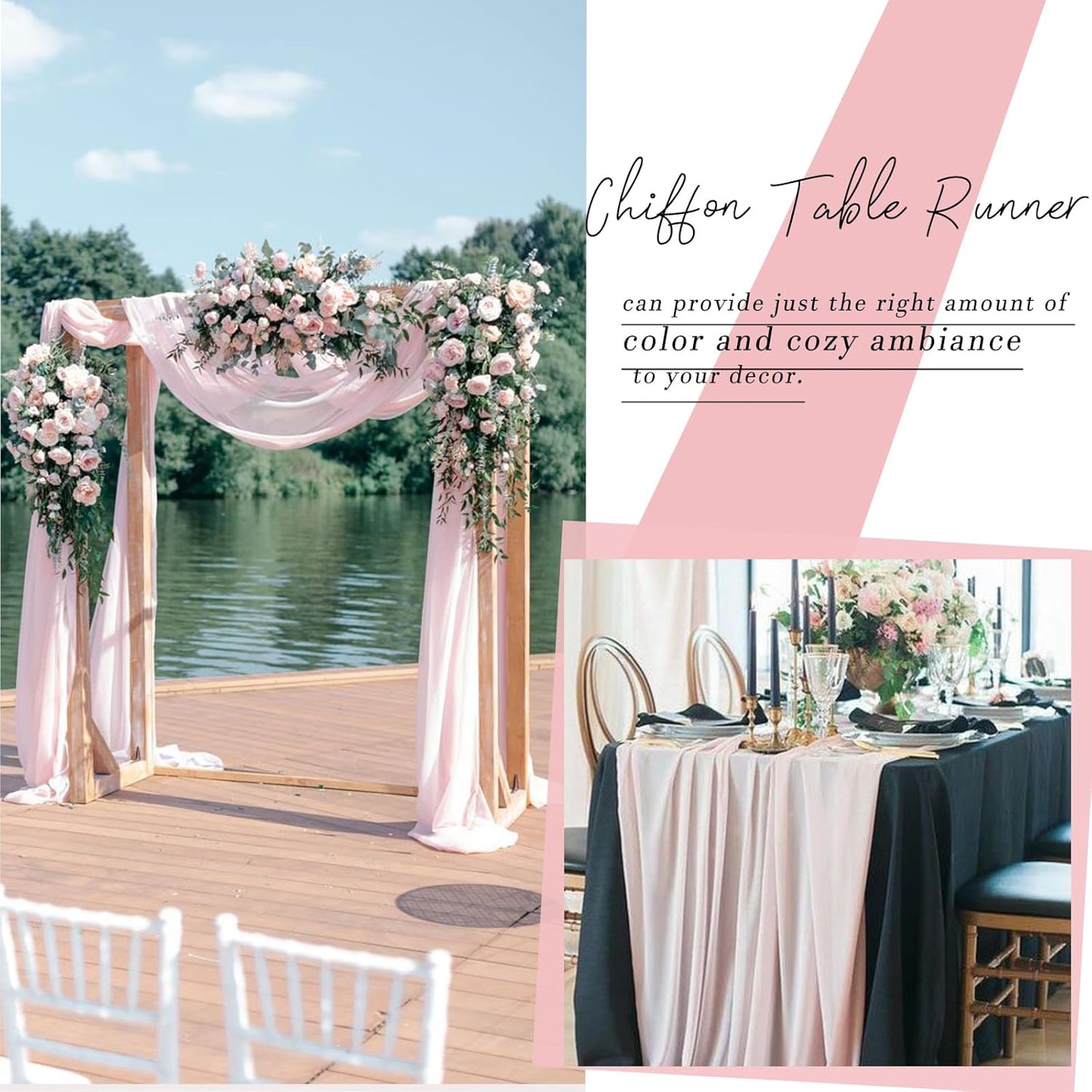 2 Packs 10ft Blushing Pink Chiffon Table Runner 30 x 120 Inches Romantic Sheer Table Decorations Long Tulle Runner for Wedding Bridal Shower Party Supplies Decor
