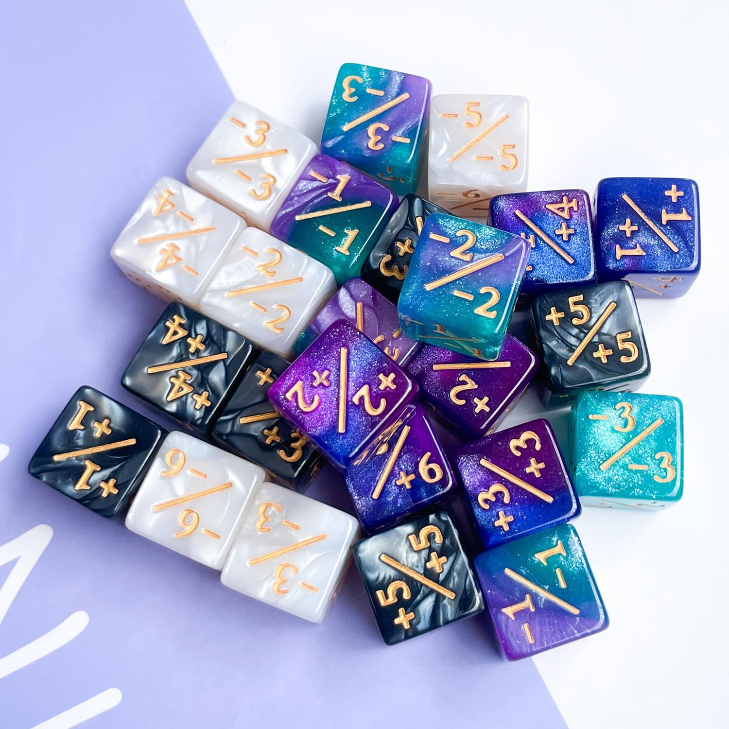 24Pieces Token Counter Dice| Galaxy Mix White Black D6 Dice Set for MTG CCG Board Game