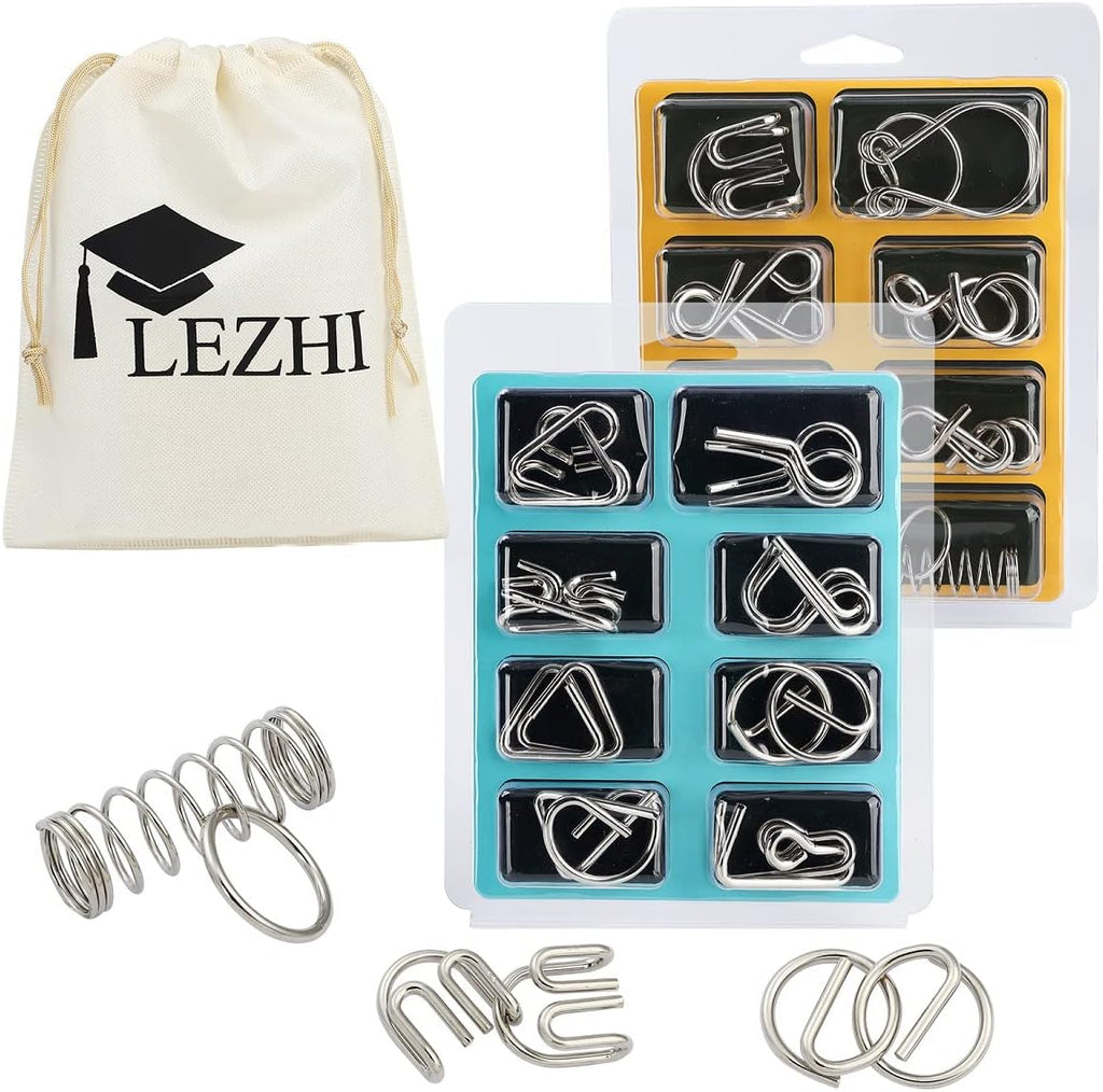 IQ Toys-AB A+B Test Mind Game Brain Teaser Wire Magic Trick Toy IQ Puzzle Set (Pack of 16), Metallic