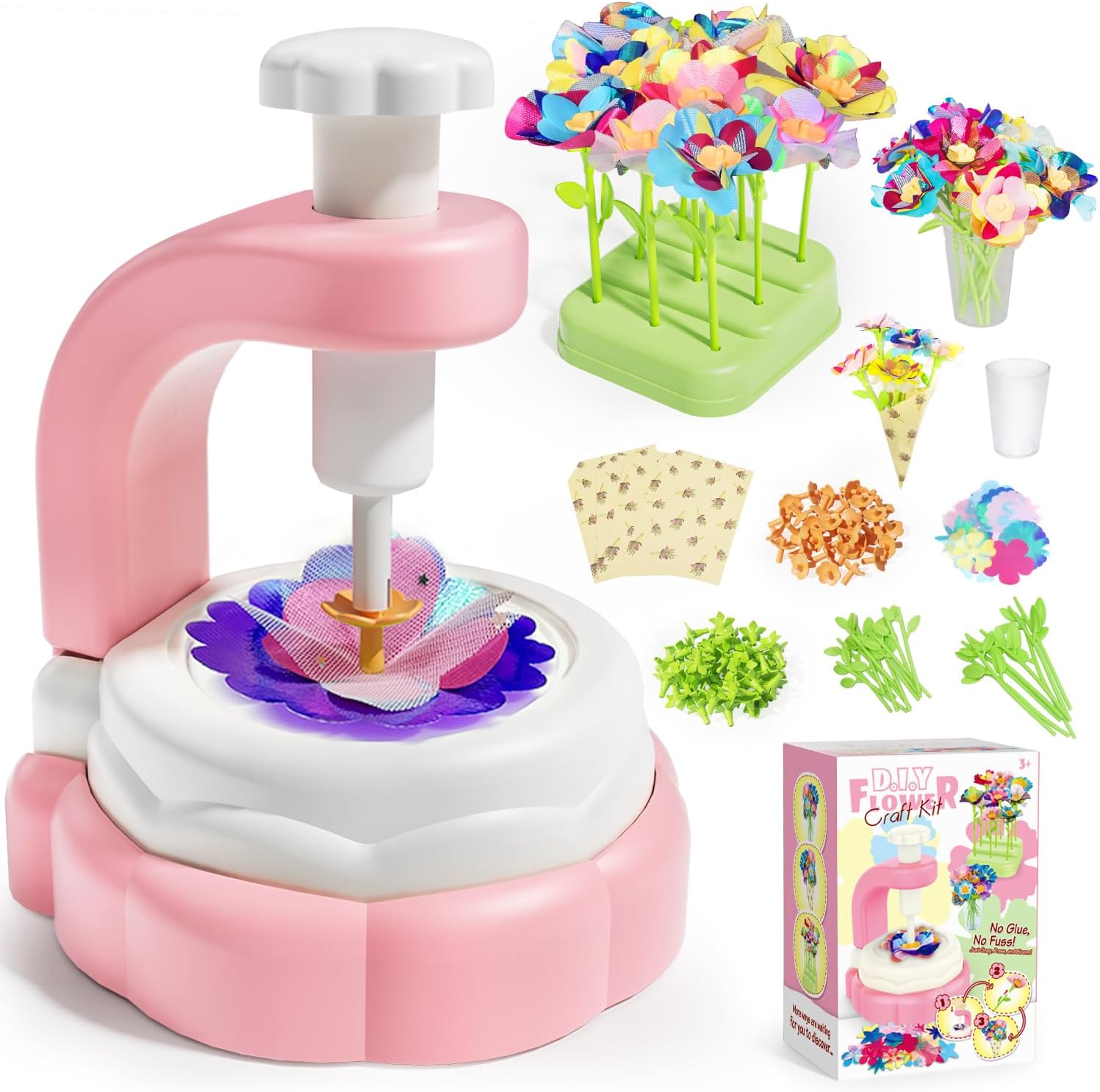 Glotrove Fabric Flower Bouquets Toys, Arts and Crafts for Kids Ages 6-8 8-12 Girls, DIY Craft Kits Gifts for Girls Birthday, Educational Toys for Building Your Flower Bouquet