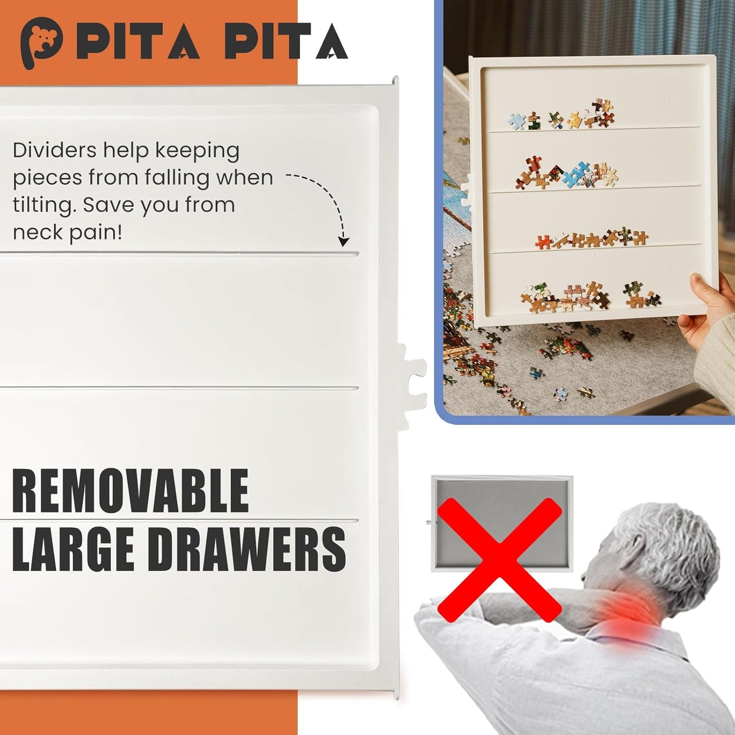 Rotating Puzzle Board with Drawers and Cover, Dual-Sided Portable Jigsaw Puzzle Table,Tilt&Lazy Susan,Gift for mom Adults (Gray, 1000-piece)