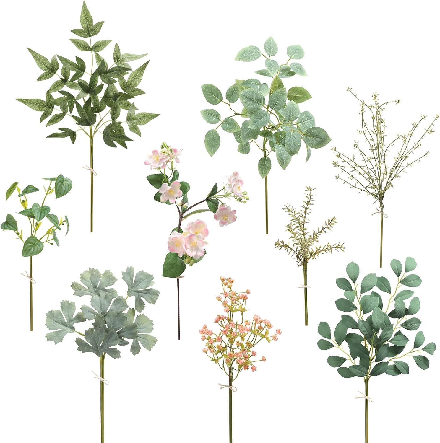 Serra Flora Artificial Greenery Stems Box Set,(Pack of 44pcs) with 9 Kinds of Faux Pink Green Filler for DIY Bridal Bouquets Wedding Floral Arrangement Table Centerpieces