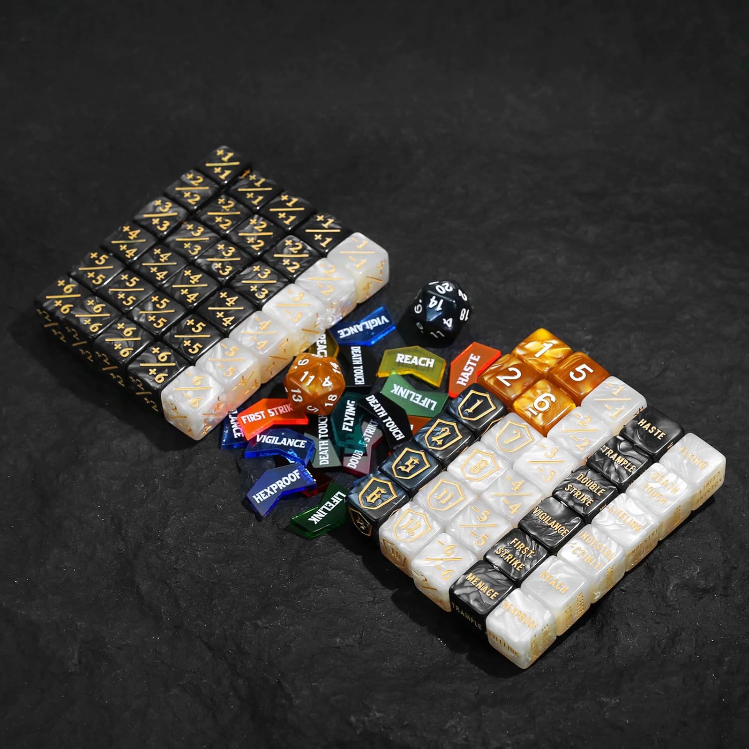 122PCS MTG Abilities Keyword Tokens Dice Counters Set for Magic The Gatering, MTG Buff Tokens Life Counters Dice, Compatible with TCG Card Gaming Accessories CCG Creature Stats