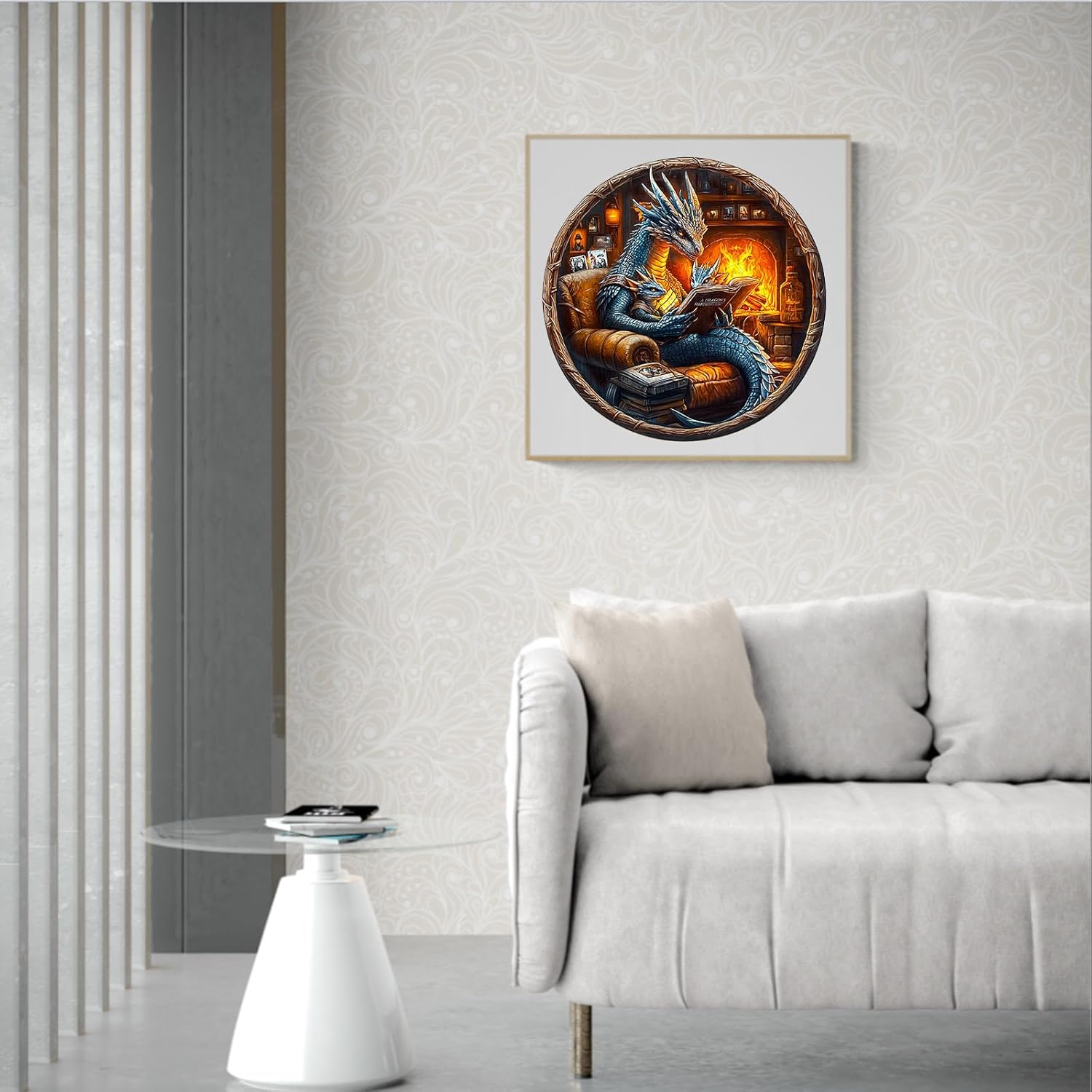 KAAYEE Wooden Puzzles for Adults, 3D Visual Effect Dragon Family Night Reading Wooden Jigsaw Puzzle Unique Shape Wood Puzzle Adult, 3D Effect Flat Puzzle Birthday Family Games (M-11.4*11.4 in-195pcs)