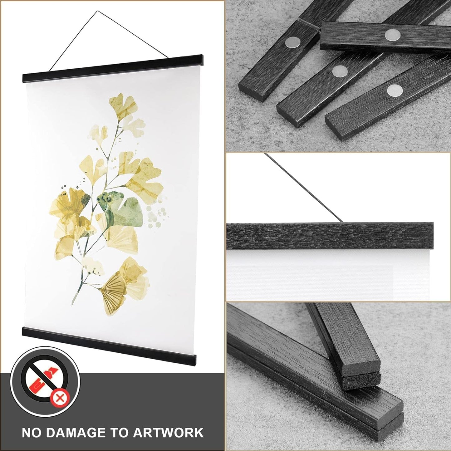 WITCOLOR 25x17 25x36 25x25 Poster Frame, Magnetic Black Wood Wooden Frame Hanger for Photo Picture Canvas Artwork Art Print Wall Hanging (1 Pack, 25", Black)