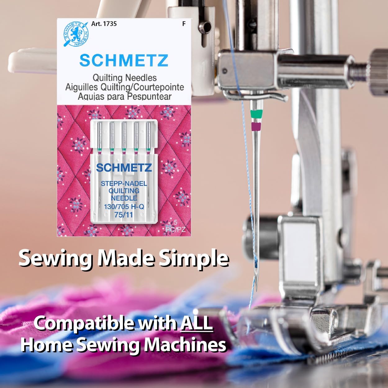 SCHMETZ Quilting Needles - Size 75/11, 5-Needle Cards, Box of 100 Needles