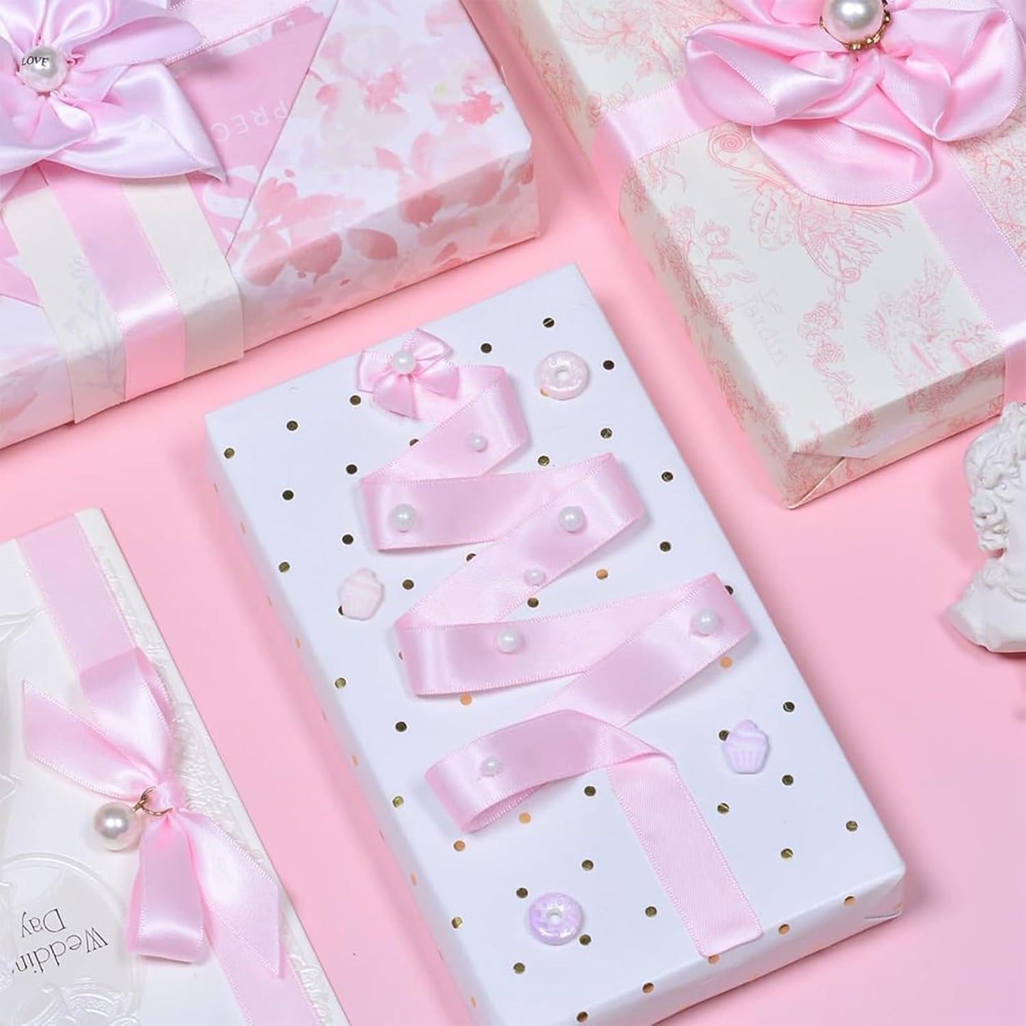 5/8" x 100 Yards Light Pink Polyester Satin Ribbon Single Faced Bulk Fabric Ribbons for Gift Wrapping, Crafting, Bows Making, Sewing, Wedding, Home Decor