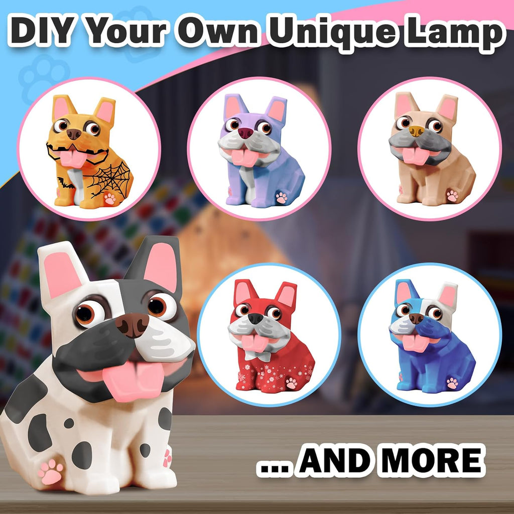 FUNZBO Paint Your Own Dog French Bulldog Lamp Kit - Halloweens Arts and Crafts Supplies Painting Kits for Kids Teens, DIY Night Light Dog Toy for Toddler Girl Boy 3 4 5 6 7 8 9 10 11 12 Birthday Gift
