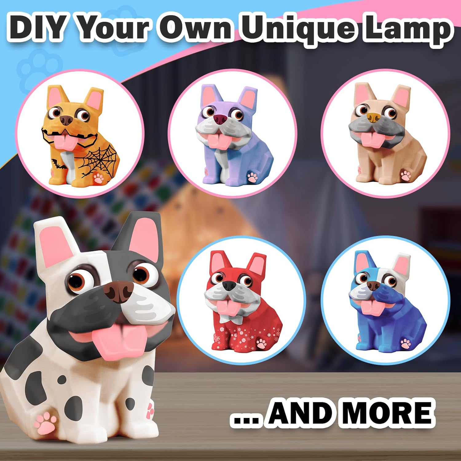 FUNZBO Paint Your Own Dog French Bulldog Lamp Kit - Halloweens Arts and Crafts Supplies Painting Kits for Kids Teens, DIY Night Light Dog Toy for Toddler Girl Boy 3 4 5 6 7 8 9 10 11 12 Birthday Gift