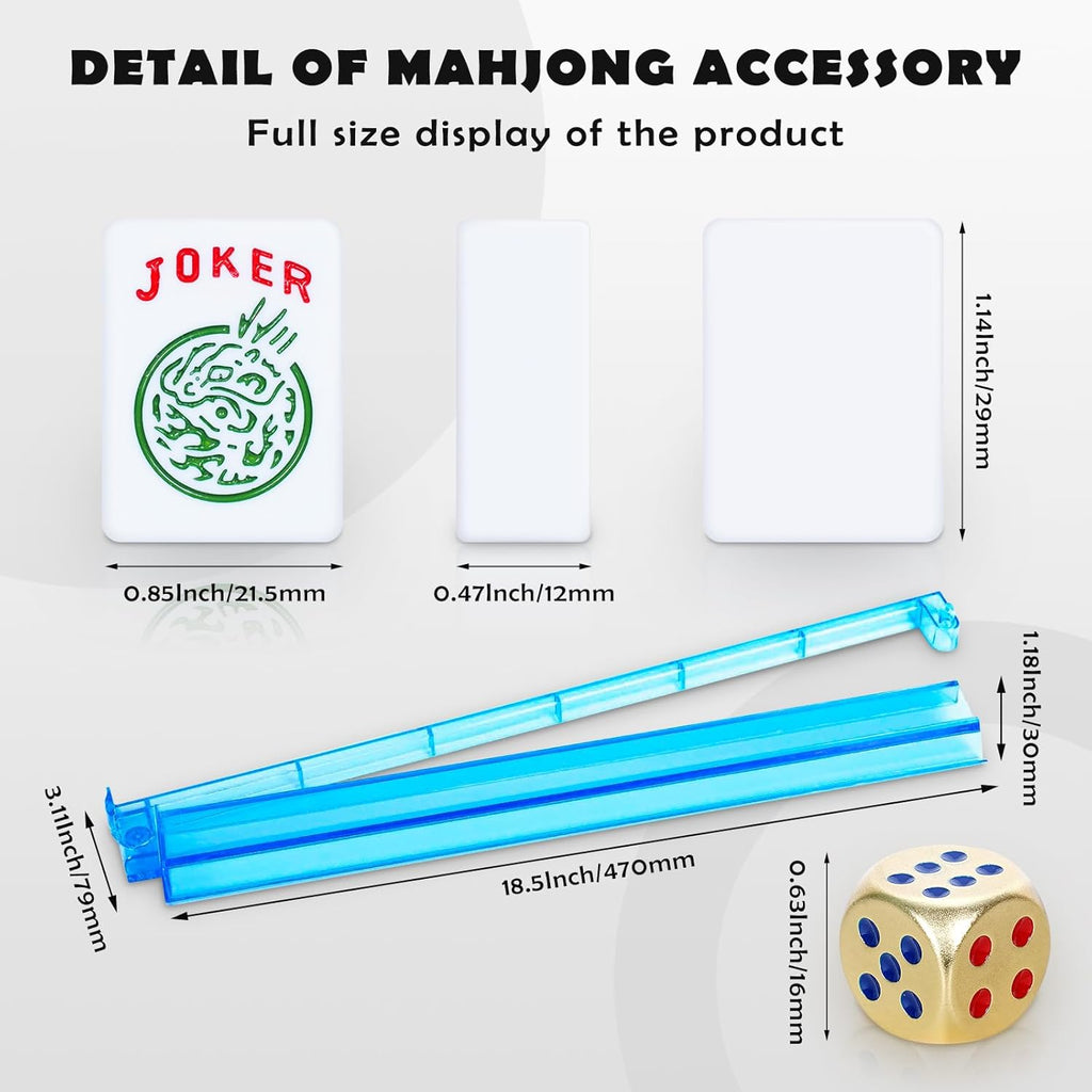 New American Mahjong Game Set, 166 Premium White Tiles with Portable Metal Dices, 4 All-in-One Racks with Pushers, Mah-Jong Games Sets, Ma Jong Tile Game (Red)