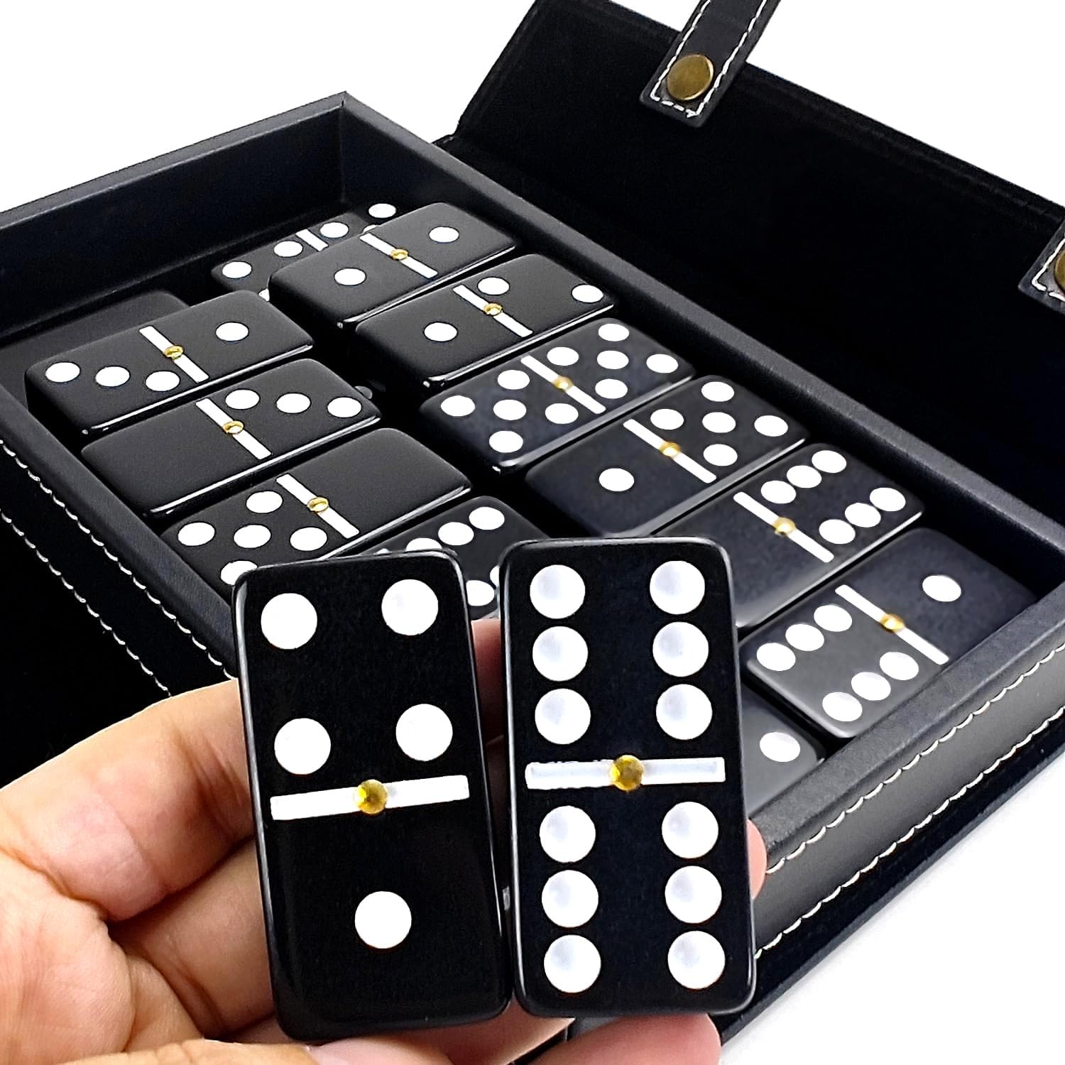 Bucher&Rossini Dominoes Set Double 6 - Classic Black Domino's Game Set for Adults and Kids Idea Gift Present for Domino Players or Family Game Night (Black New)