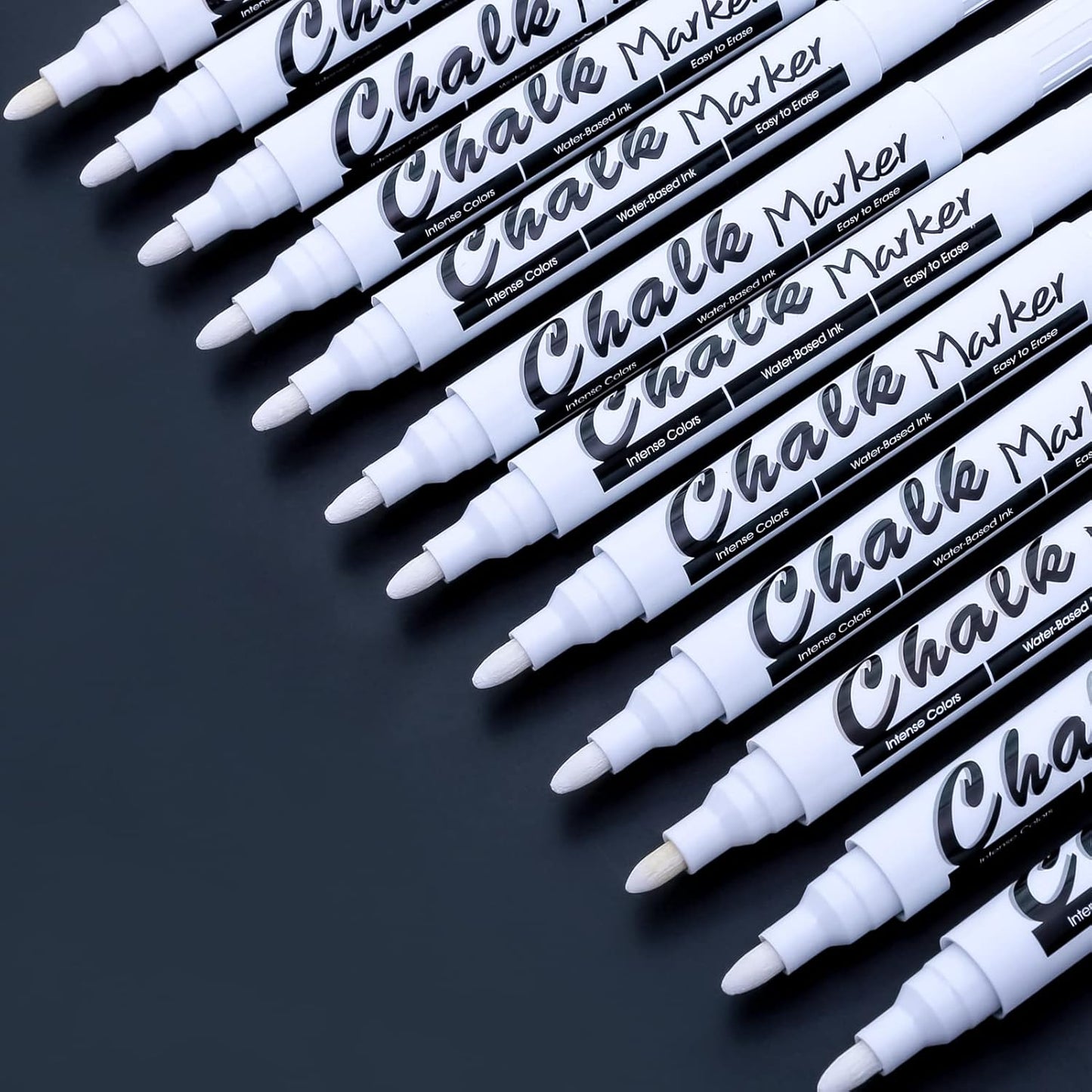 Volcanics White Liquid Chalk Markers for Blackboard Window Marker for Glass Washable Crayons Window Paint Pen Chalk Pens for Glass, 12 Pack