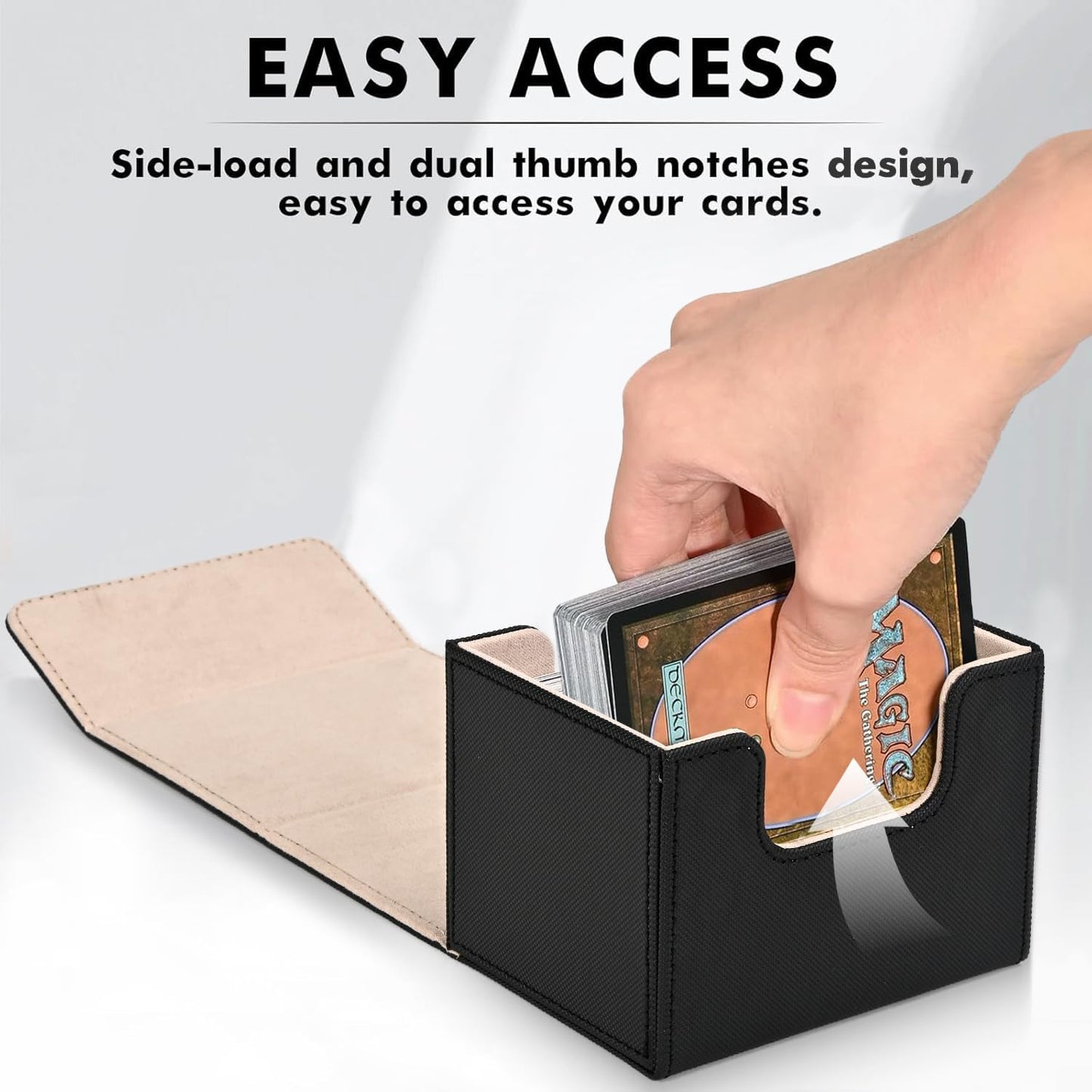 ZLCA Card Deck Box for Trading Cards, MTG Commander Deck Box Holds 120+ Single Sleeved, Leather Magnetic Card Storage Case Fits for TCG CCG Magic (Black& Gold)