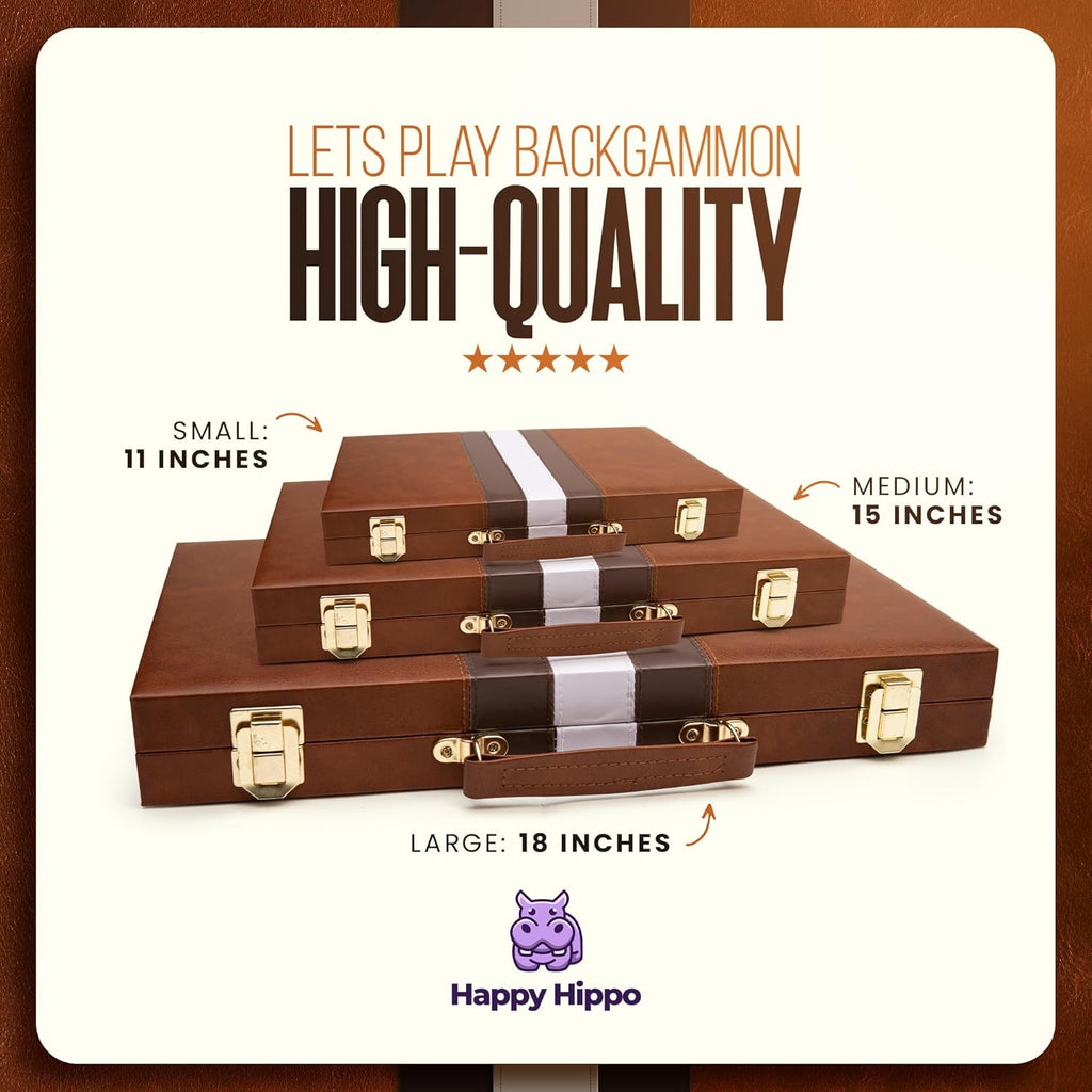 Backgammon Board Game, Deluxe Leather Like Case, Felt Interior, Brown, Classic Backgammon Game, Popular Board Game, Board Games (Small (11"))