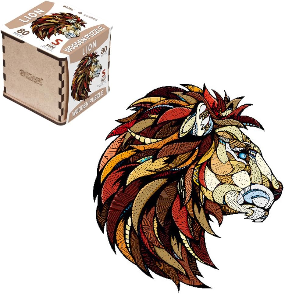 EWA Home Décor – Lion Small 80 Pieces – Wooden Jigsaw Puzzle for Adults – Perfect for Artistic Home Decoration and Mindful Relaxation