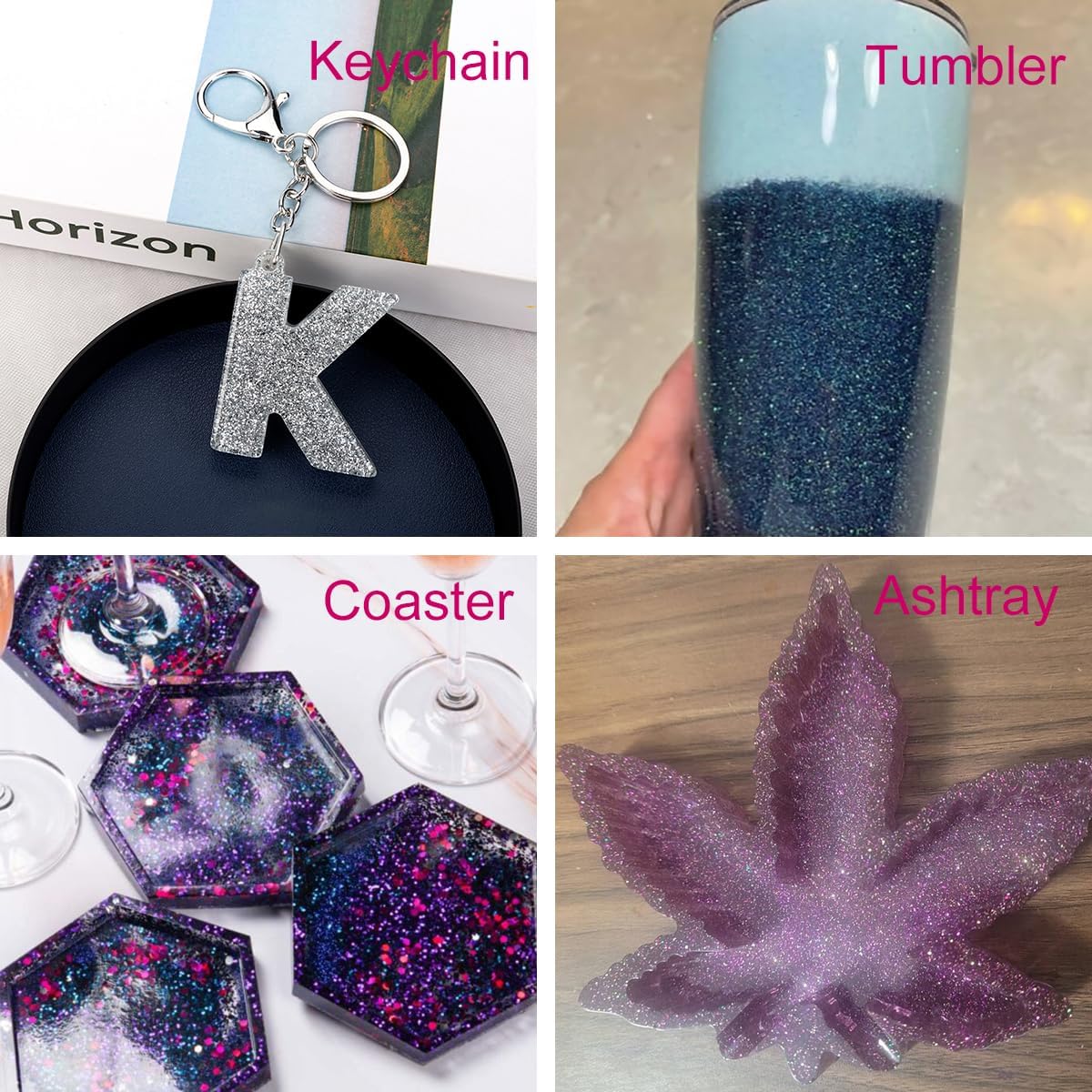 High Capacity 260g Iridescent Fine Glitter Shaker Bottle for Epoxy Resin DIY Craft, Rainbow Nail Art Face Body Tumbler Making (IRI Pink)