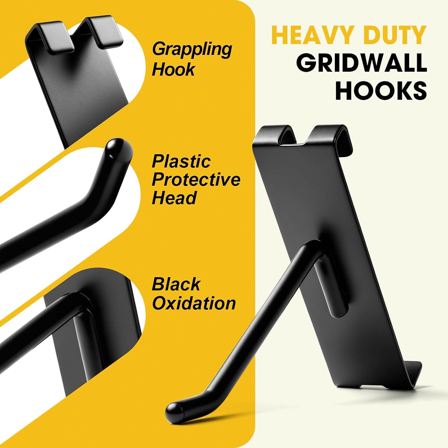 Gridwall Hooks 8 Inch, 60 Pack Heavy Duty Display Hooks for Grid Wall, Grid Panel Hooks Hangers, Grid Wall Accessories for Retail, Craft Shows, Home Setup and Customized Display, Black