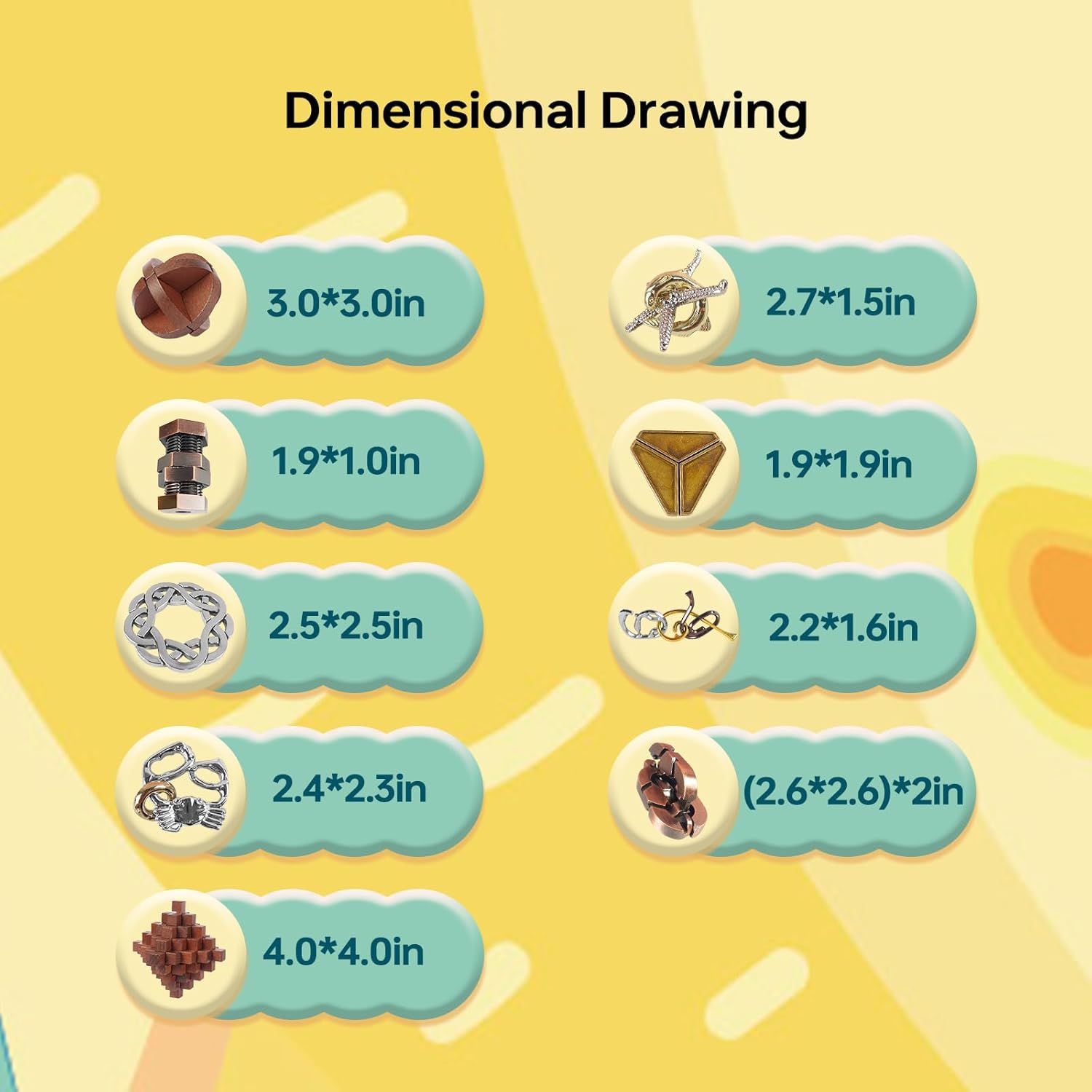 9pcs Retro Wooden and Metal Puzzles Bulk Gift for Kids, Teens, and Adults Unlock Interlock Brain Teaser Toys Game.