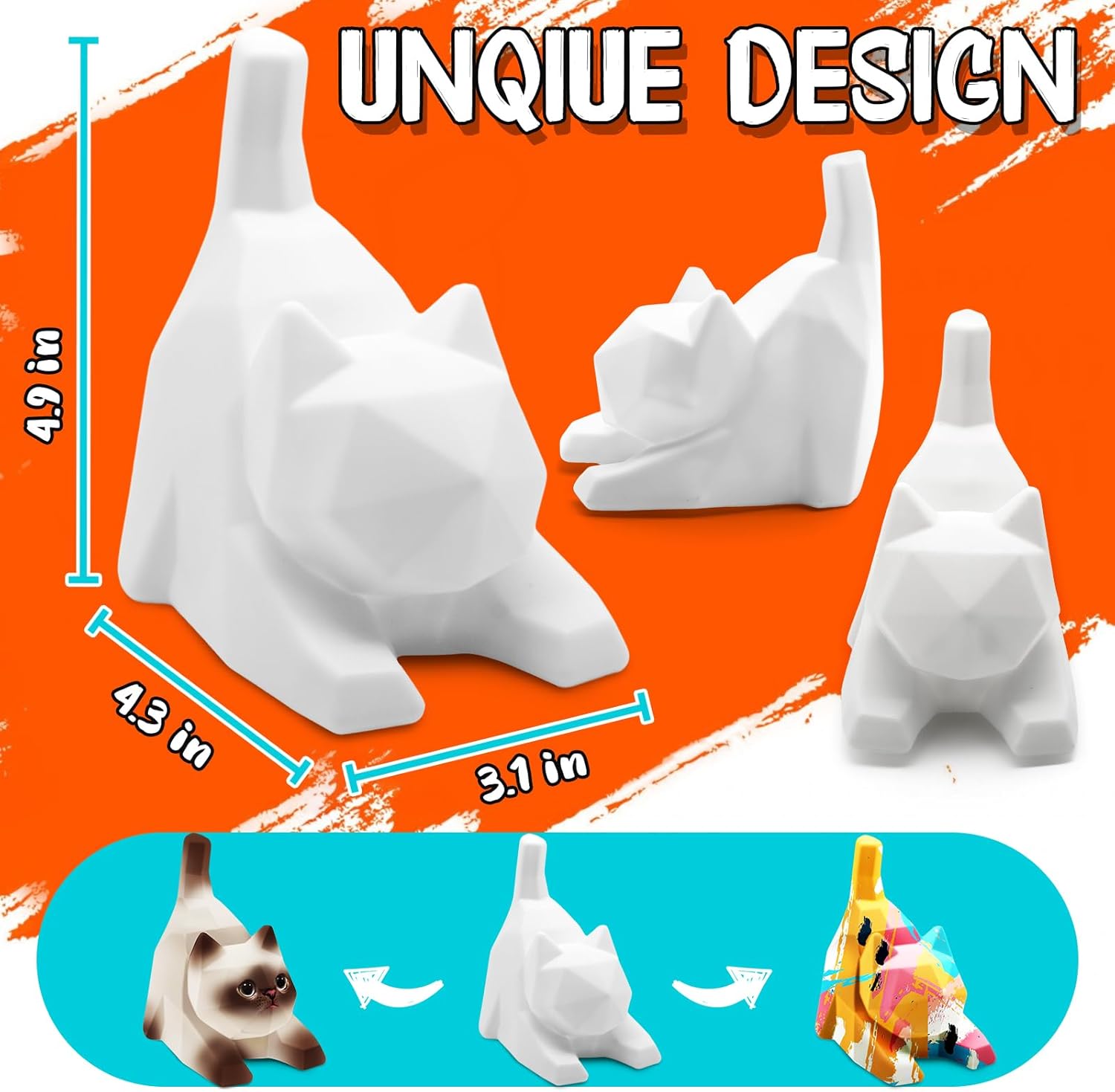 FUNZBO 4.3in Paint Your Own Cat Lamp Kit - Halloweens Arts and Crafts Supplies Painting Set for Kids Teens, DIY Night Light Toy for Toddlers Girls Boys Age 3 4 5 6 7 8 9 10 11 12 13 +