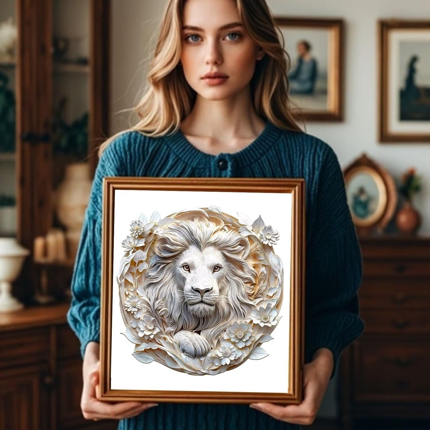 Wooden Puzzles Adults, 3D Paper Lion Wooden Puzzles 295 Pieces, Unique Animal Shaped Wood Challenging Jigsaw Puzzles Gifts for Adults, 13.4x13.2in