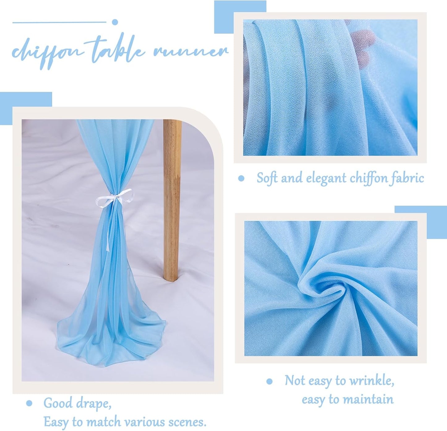 30 x 120 Inches Baby Blue Chiffon Table Runner 10ft Boho Gauze Table Runner for Wedding Decor, Rustic 120inch Long Table Runner for Wedding Bridal Baby Shower Party Decorations
