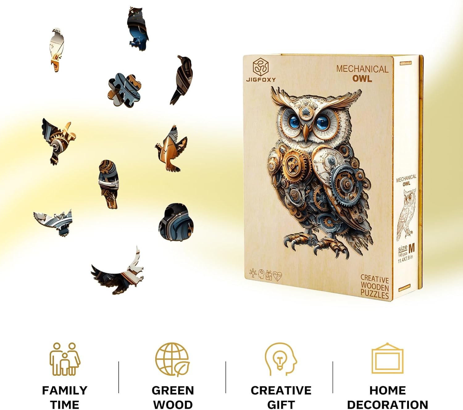Jigfoxy Wooden Puzzles for Adults, Mechanical Owl Wood Puzzles Adult, Unique Animal Shape Wooden Jigsaw Puzzles for Adults, Birthday Gifts for Puzzle Lovers, Family(S-8.5 * 5.8in-80pcs)