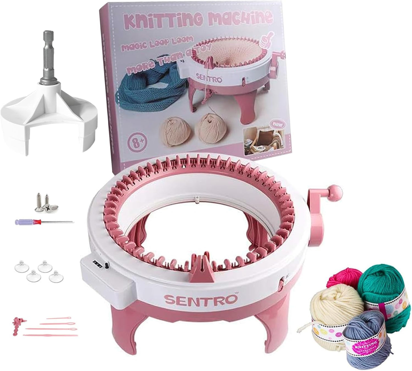SENTRO 48 Needles Knitting Machine with Electric Adapter, Smart Weaving Loom Round Spinning Crochet Knitting Machines with Row Counter and Crank Handle Adapter Hex Steel Bit for Automatic Knit