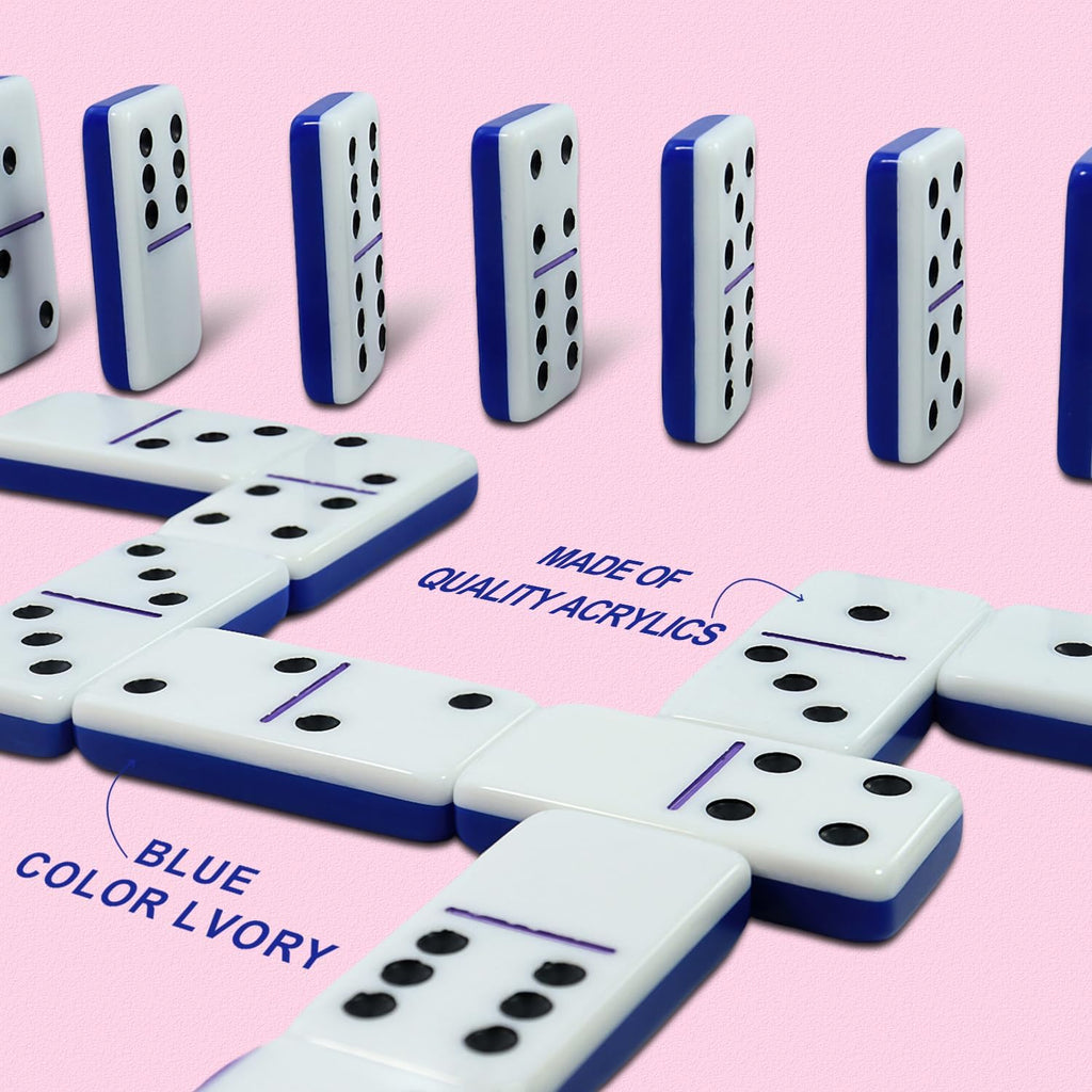 IDTQ Dominoes Set for Adults, Double 6 Dominos Game Set with 28 Domino Tiles Double with Upscale Gift Boxes -7 Polyhedral Dice -Classic Board Games (Dark Blue)