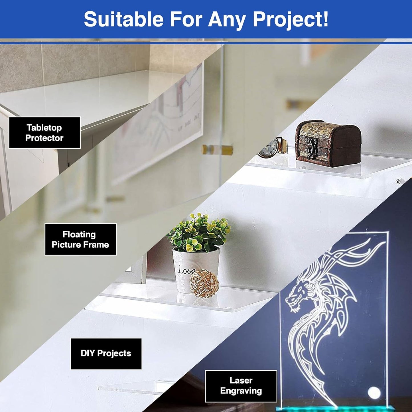 Duco USA-Made Clear Cast Acrylic Sheet 1/8 Inch Thick 24" x 36" - 8 Pack of Transparent Plexiglass Sheet - Lightweight Acrylic Board for Window Replacements, Displays, Signs, and More