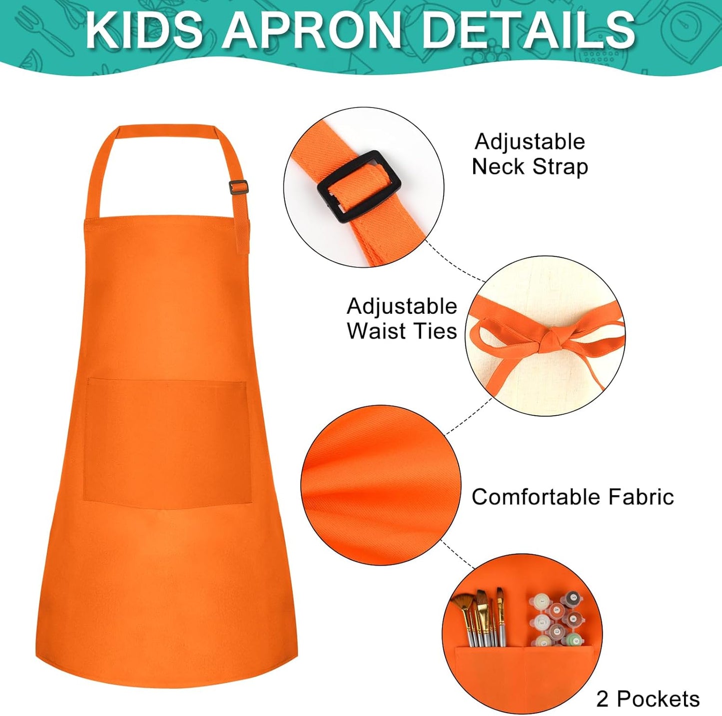 PLULON 18 Pcs Kids Apron Set Adjustable Children Art Aprons Bulk with 2 Pockets Artist Apron for Baking Painting Cooking Activity, Multicolor