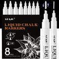 SFAIH 8 White Chalk Markers for Blackboard - [1s Wet Wipe] No Residue, Liquid Chalk Markers for Blackboard, Menu, Bistro, Signs, Windows, Glass, Food Labels, 6mm & 1mm Tip, Dust-Free, Non Toxic