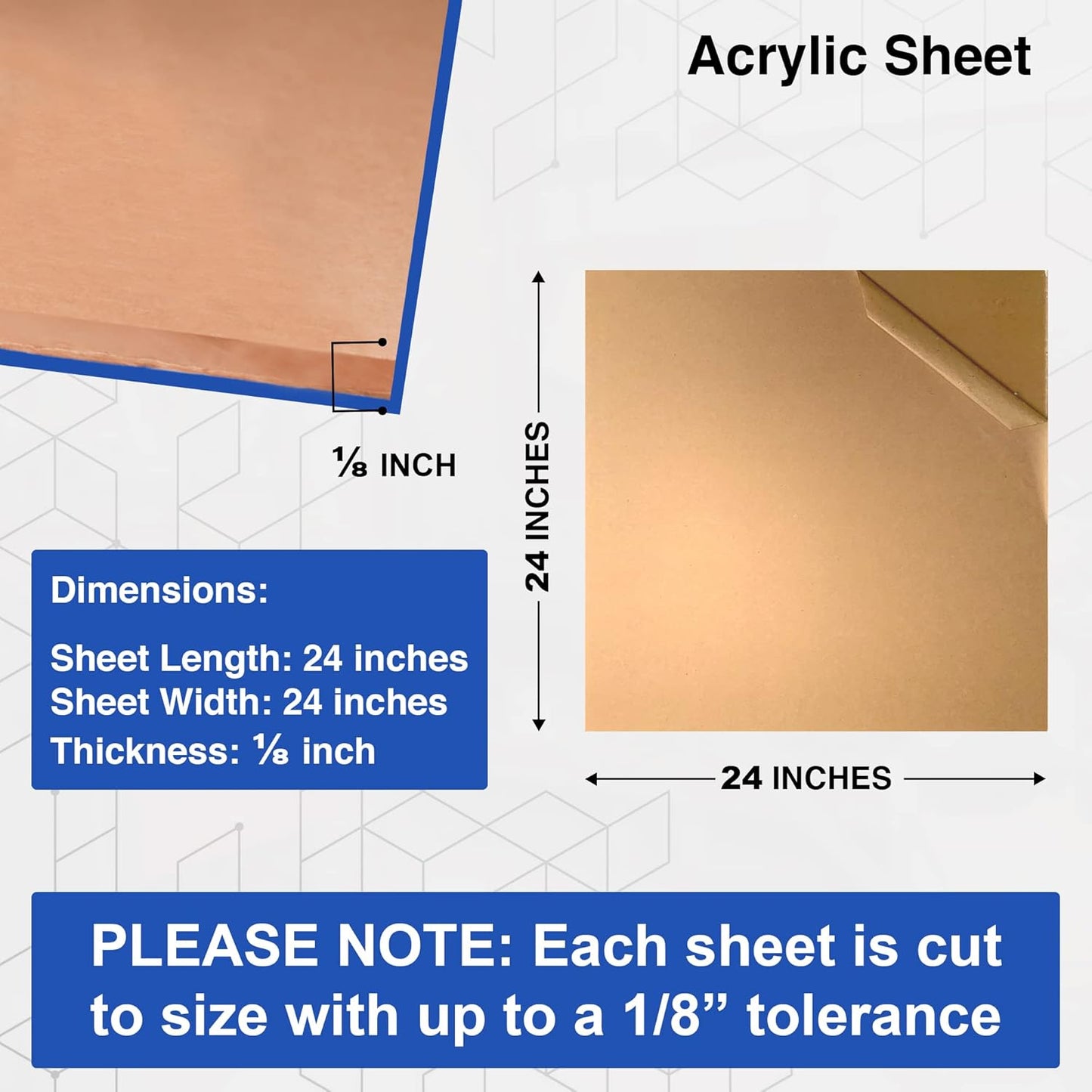 Duco USA-Made Clear Cast Acrylic Sheet 1/8 Inch Thick 24" x 24" - 1 Pack of Transparent Plexiglass Sheet - Lightweight Acrylic Board for Window Replacements, Displays, Signs, and More