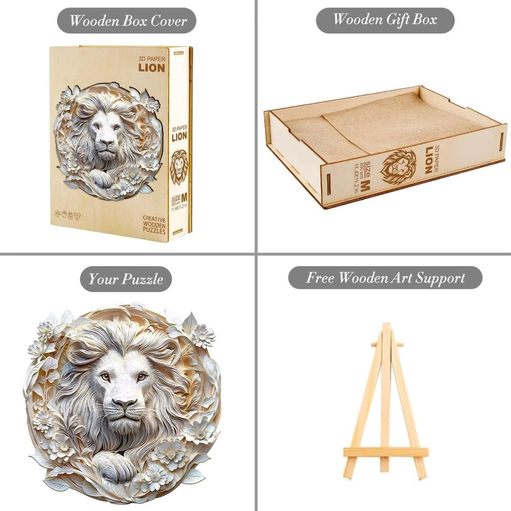 Wooden Puzzles Adults, 3D Paper Lion Wooden Puzzles 100 Pieces, Unique Animal Shaped Wood Challenging Jigsaw Puzzles Gifts for Adults, 8.5x8.3in